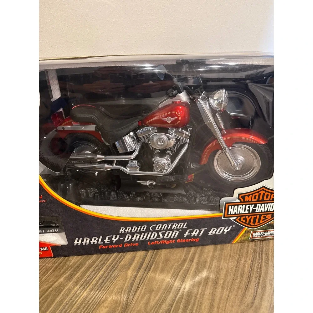 Vintage Harley Davidson New‎ Bright Fat Boy RC Motorcycle Toy Red 61431 Untested